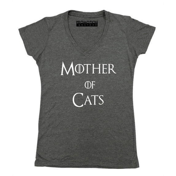 P&B Mother of Cats Funny Women's V-neck, Heather Charcoal, XL