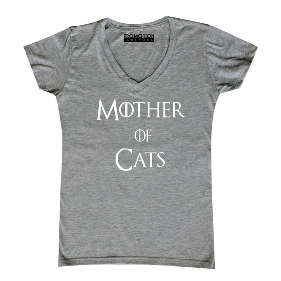 P&B Mother of Cats Funny Women's V-neck, Heather Gray, S