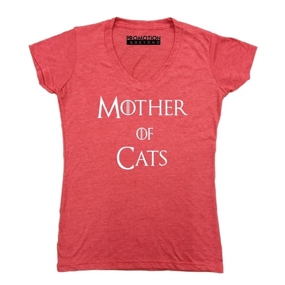 P&B Mother of Cats Funny Women's V-neck, Heather Red, S