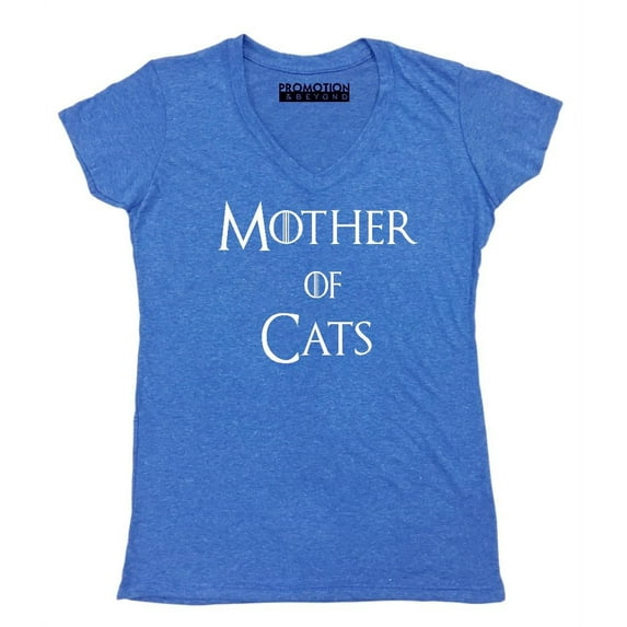 P&B Mother of Cats Funny Women's V-neck, Heather Royal, S