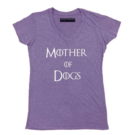P&B Mother of Dogs Funny Women's V-neck, Heather Purple, L