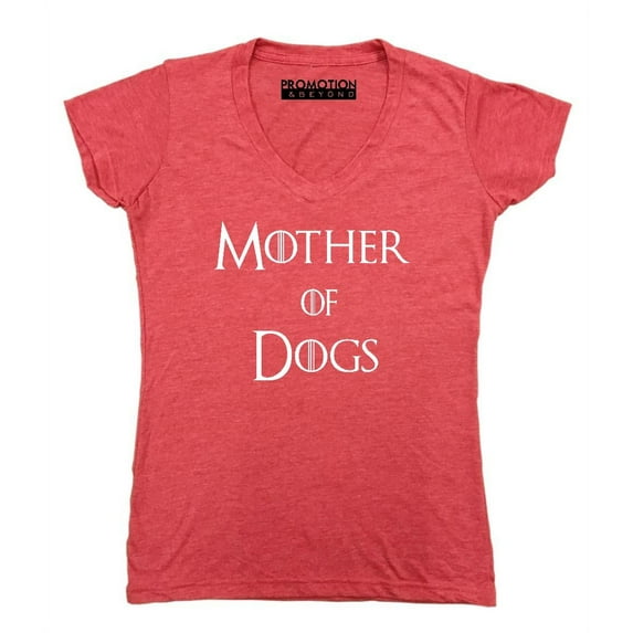 P&B Mother of Dogs Funny Women's V-neck, Heather Red, L