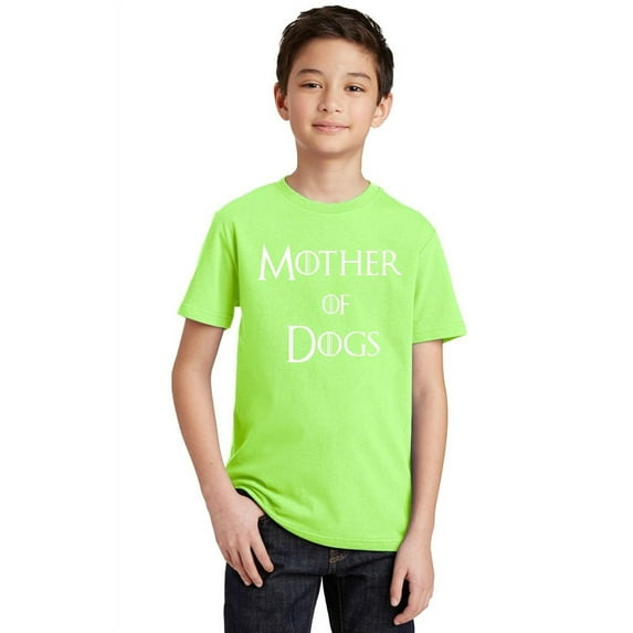 P&B Mother of Dogs Funny Youth T-shirt, Lime, S