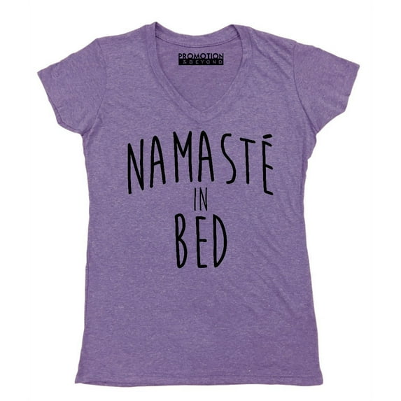 P&B Namaste in Bed Women's V-neck, M, Heather Purple