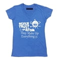 thumbnail image 1 of P&B Never Trust an Atom they Make Up Everything Women's V-neck, Heather Royal, XL, 1 of 2