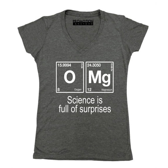 P&B OMG Element Science is Full of Surprises Women's V-neck, Heather Charcoal, S