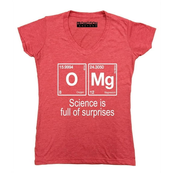 P&B OMG Element Science is Full of Surprises Women's V-neck, Heather Red, 2XL