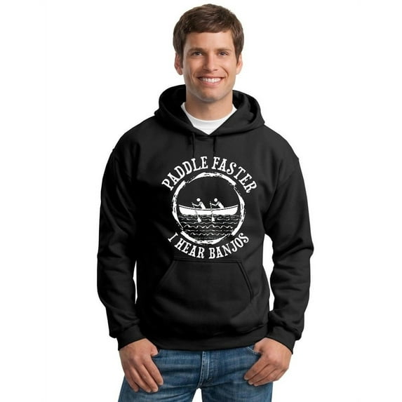 P&B Paddle Faster I Hear Banjos Funny Hooded Sweatshirt, 3XL, Black
