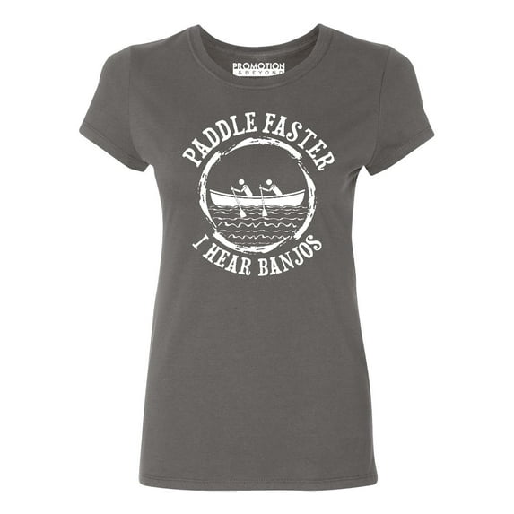 P&B Paddle Faster I Hear Banjos Funny Women's T-shirt, XL, Charcoal