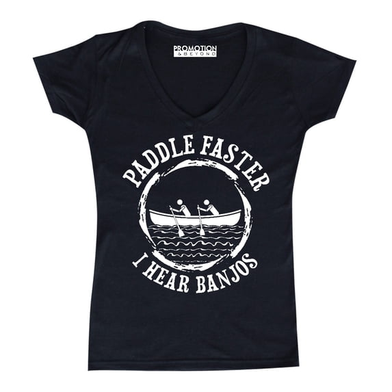 P&B Paddle Faster I Hear Banjos Funny Women's V-neck, M, Black