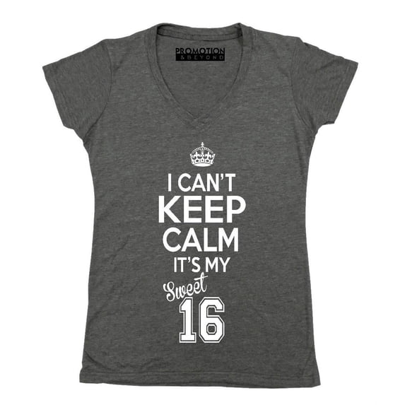 P&B SWEET SIXTEEN IT'S MY BIRTHDAY! Women's V-neck, Heather Charcoal, L