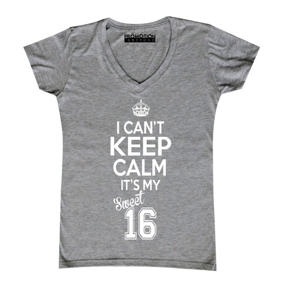 P&B SWEET SIXTEEN IT'S MY BIRTHDAY! Women's V-neck, Heather Gray, M