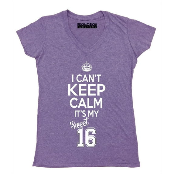 P&B SWEET SIXTEEN IT'S MY BIRTHDAY! Women's V-neck, Heather Purple, XL