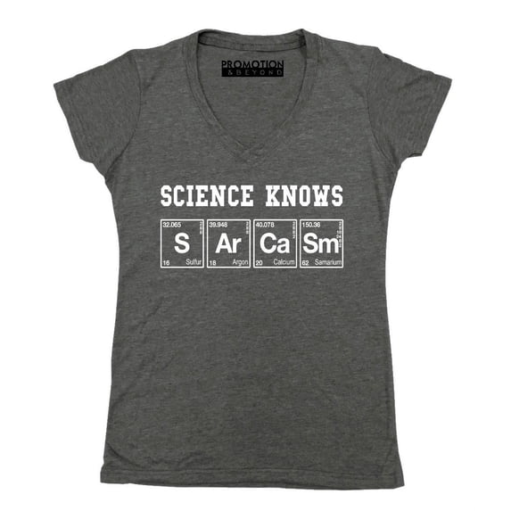 P&B Science Knows Sarcasm Women's V-neck, Heather Charcoal, XL