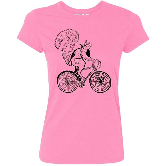 P&B Squirrel Riding Bike Women's T-shirt, M, Azalea Pink