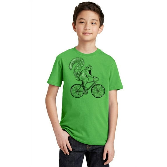 P&B Squirrel Riding Bike Youth T-shirt, S, Green