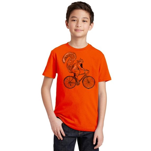 P&B Squirrel Riding Bike Youth T-shirt, XL, Orange