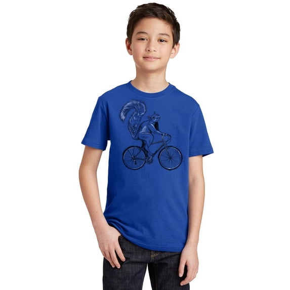 P&B Squirrel Riding Bike Youth T-shirt, XS, Royal