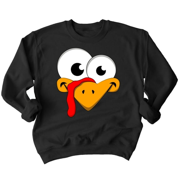 P&B Thanksgiving Silly Turkey Face Crewneck Sweatshirt, L, Black