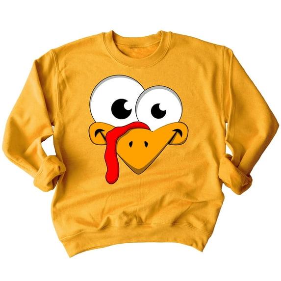 P&B Thanksgiving Silly Turkey Face Crewneck Sweatshirt, L, Gold