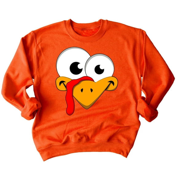 P&B Thanksgiving Silly Turkey Face Crewneck Sweatshirt, S, Orange