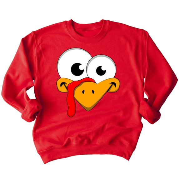 P&B Thanksgiving Silly Turkey Face Crewneck Sweatshirt, S, Red