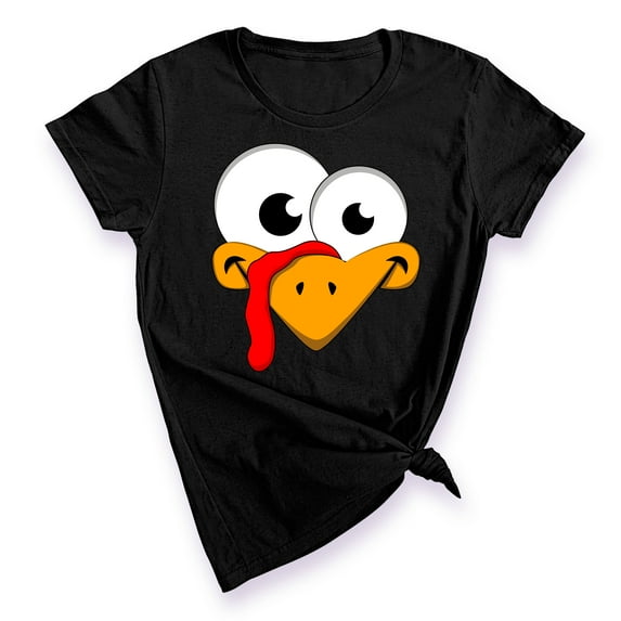 P&B Thanksgiving Silly Turkey Face Women's T-shirt, L, Black