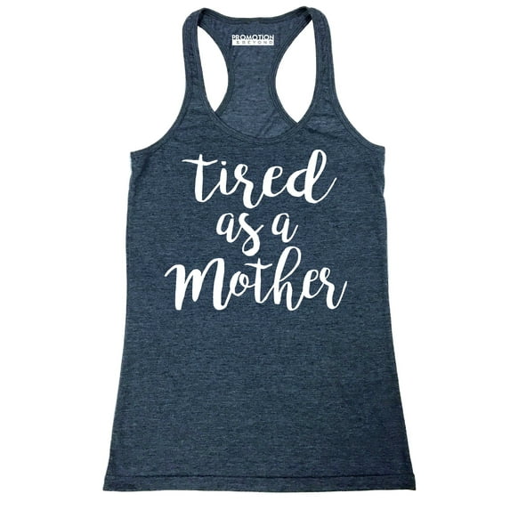 P&B Tired as a Mother Funny Women's Tank Top, Heather Navy, L