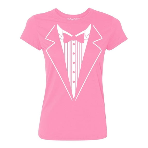 P&B Tuxedo White Funny Wedding Ceremony Party Women's T-shirt, 2XL, Azalea Pink