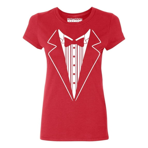 P&B Tuxedo White Funny Wedding Ceremony Party Women's T-shirt, M, Red