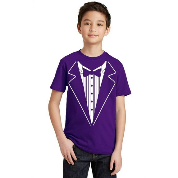 P&B Tuxedo White Funny Wedding Ceremony Party Youth T-shirt, Youth XL, Purple