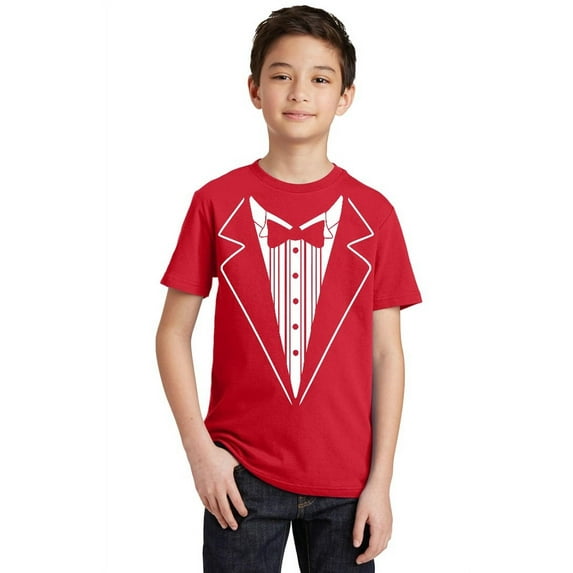 P&B Tuxedo White Funny Wedding Ceremony Party Youth T-shirt, Youth XL, Red