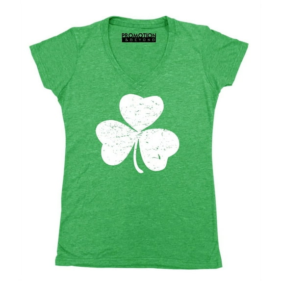 P&B Vintage Irish Shamrock Women's V-neck, M, Heather Green