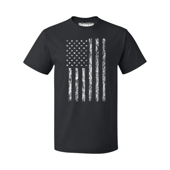 P&B White Distressed USA Flag 4th of July Independence Day Men's T-shirt, Black, 2XL