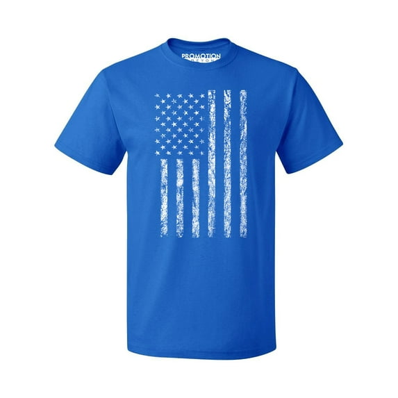 P&B White Distressed USA Flag 4th of July Independence Day Men's T-shirt, Royal, S