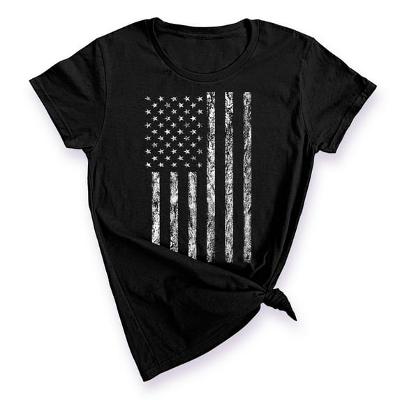 P&B White Distressed USA Flag 4th of July Independence Day Women's T-shirt, Black, 2XL
