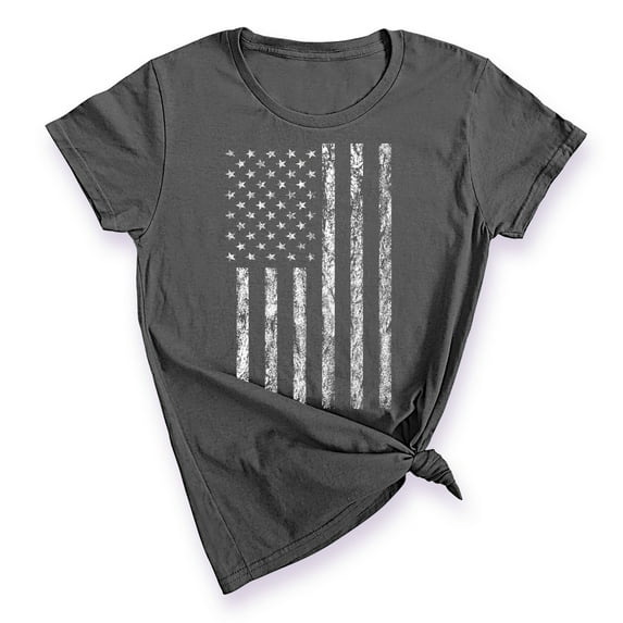 P&B White Distressed USA Flag 4th of July Independence Day Women's T-shirt, Charcoal, L