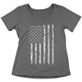 thumbnail image 1 of P&B White Distressed USA Flag 4th of July Independence Day Women's V-neck, Charcoal, S, 1 of 2