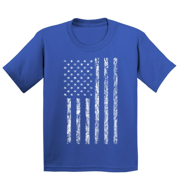P&B White Distressed USA Flag 4th of July Independence Day Youth T-shirt, Royal, L