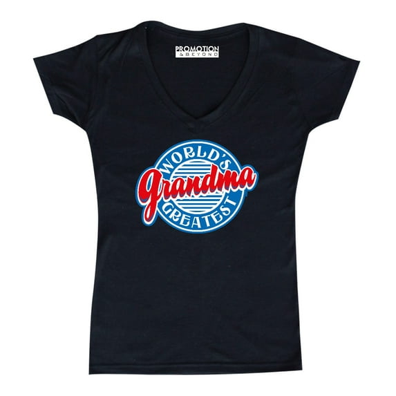 P&B World's Greatest Grandma Funny Women's V-neck, Black, L