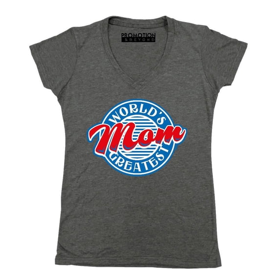 P&B World's Greatest Mom Funny Women's V-neck, Heather Charcoal, 2XL