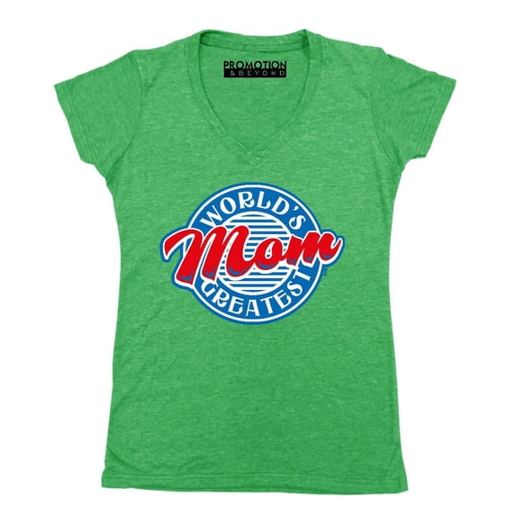 P&B World's Greatest Mom Funny Women's V-neck, Heather Green, 2XL