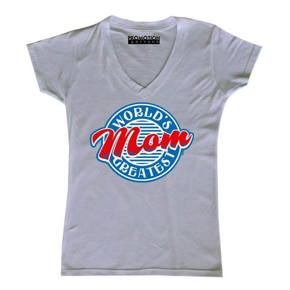 P&B World's Greatest Mom Funny Women's V-neck, White, XL