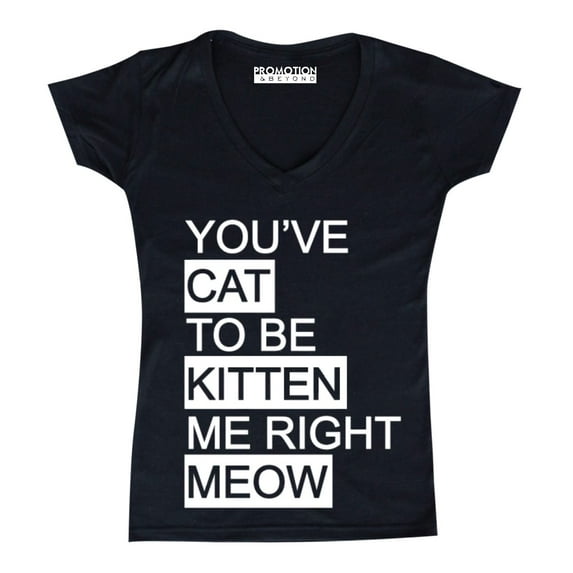 P&B You Cat to Be Kitten Me Right Meow Women's V-neck, Black, S