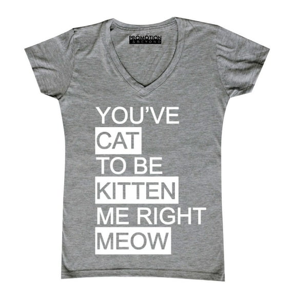 P&B You Cat to Be Kitten Me Right Meow Women's V-neck, Heather Gray, L