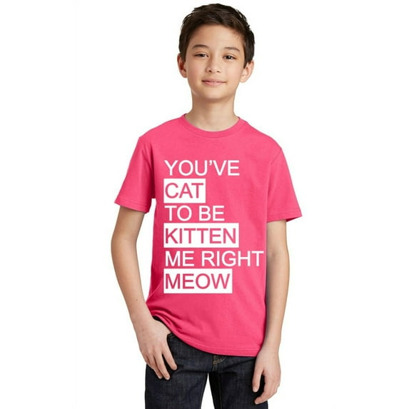 P&B You Cat to Be Kitten Me Right Meow Youth T-shirt, Cyber Pink, XS