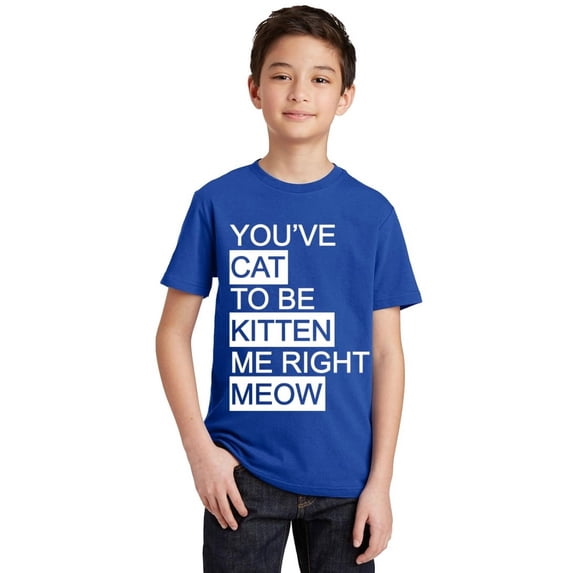 P&B You Cat to Be Kitten Me Right Meow Youth T-shirt, Royal, S