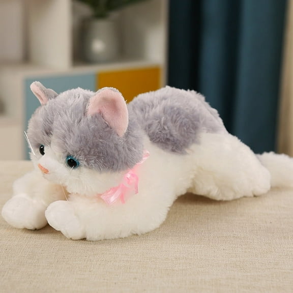 P Cat Stuffed Animal White Cat Realistic Toy Super Soft Kitten Cuddly Pet Fluffy Soothing Hugging Sleeping Birthday Christmas Children's Day Gift for Kid 14.96"