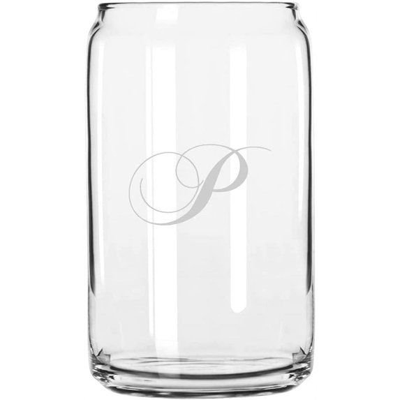 P Chopin Script Monogrammed Etched 16oz Libbey Can Glass