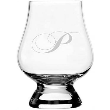 P Chopin Script Monogrammed Etched 2.5oz Glencairn Wee Whisky Glass